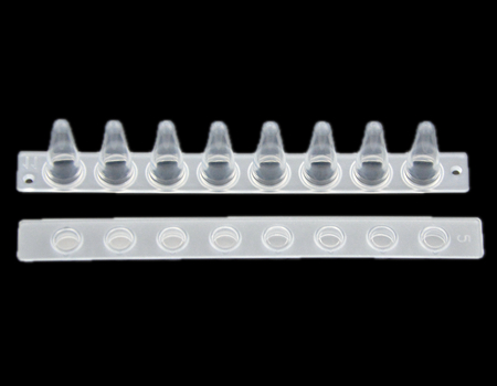 0.1ML 8 strip tubes with opitical flat strip caps, Natural color tubes